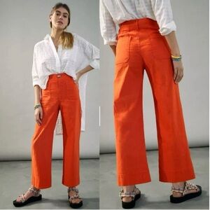 Maeve for Anthropologie The Colette Wide Leg Pants Orange Linen Blend Size 23T